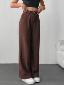 STRAIGHT PANTS WITHOUT FRONT PLEATS IN AMARANTE - 咖啡棕 - 查看 1