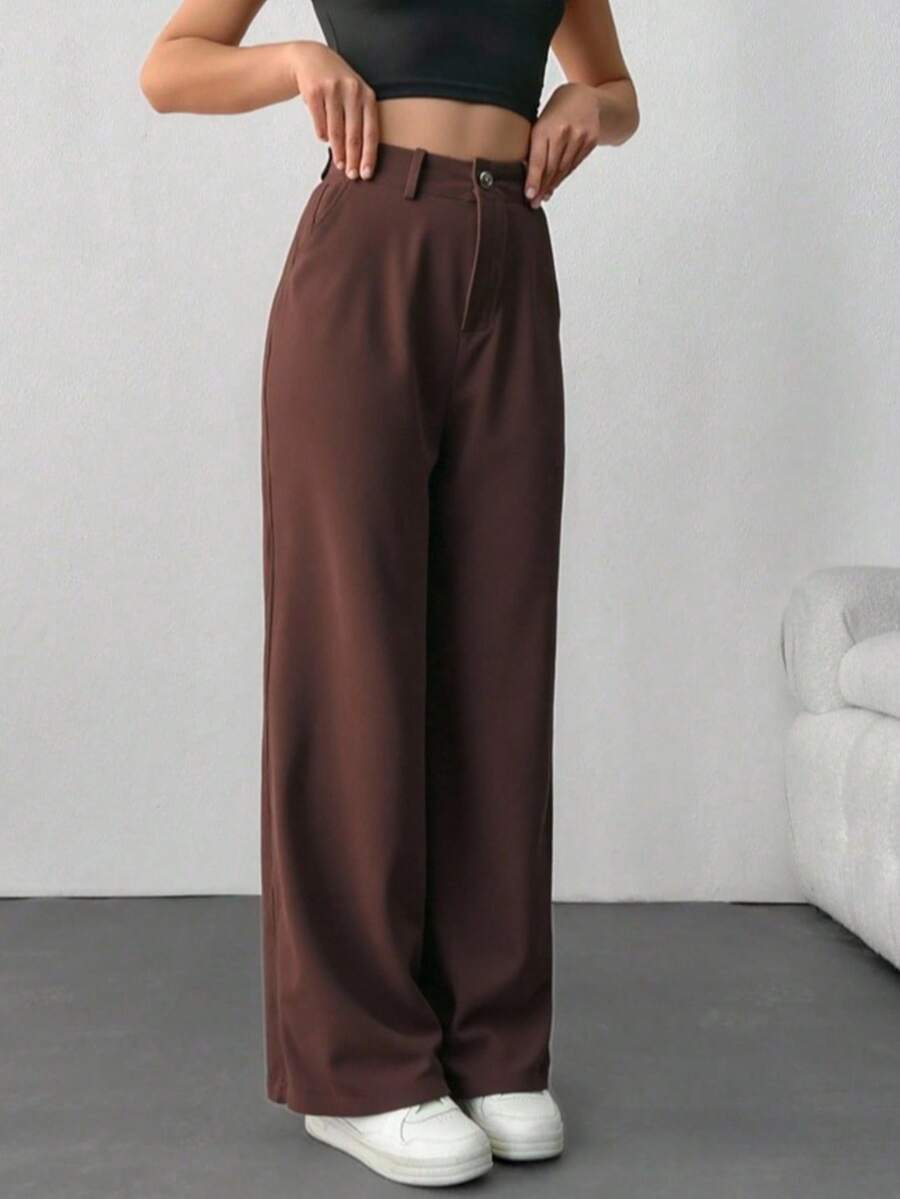STRAIGHT PANTS WITHOUT FRONT PLEATS IN AMARANTE - 咖啡棕 - 查看 1