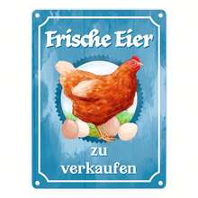 Happy Chicken Fresh Eggs - 8*12" Metal Sign In German, Perfect For Home, Office, Cafe & Restaurant Decor, Easy Wall Mount - Multicolor - View 2