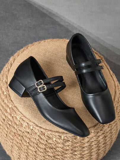 MonaNise نساء كعب سميك مغلف بالقماش بارتفاع 3سم، متعدد الاستخدامات باللون الأزرق الليلي، البني البن، البرغندي "ميري جين" شقة