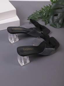 Women's Chunky Heel High Heel Sandals, Butterfly & Flower Pattern, Fashionable Wedding Princess Shoes - Black - View 9