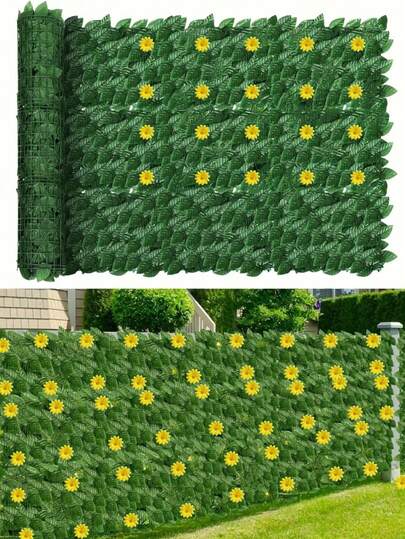 1 pieza 100*300cm Pantalla de valla de privacidad de hiedra artificial con girasoles, panel de hoja de hiedra y girasol de plástico falso para decoración de pared interior y exterior, decoración de habitación, jardín, dormitorio, boda, mesa, fiesta, Halloween, cumpleaños, otoño