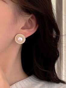 4 peças Conjunto de Brincos Elegantes e Chiques, Estilo Francês Minimalista, Formas Redonda e Oval Geométricas, Retro, Moda, Pérola Falsa, Versátil, Conjunto de Joias de Brincos de Luxo, Adequado para Uso Diário e Festividades Femininas
