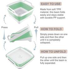 New 2.4 Gal(9L) Collapsible Dish Basin  Drain Plug, Space Saving Outdoor Multiuse Foldable Sink Tub, Dishpan,  Storage Tray For Camping, Vegetable Washing, RV (Green)