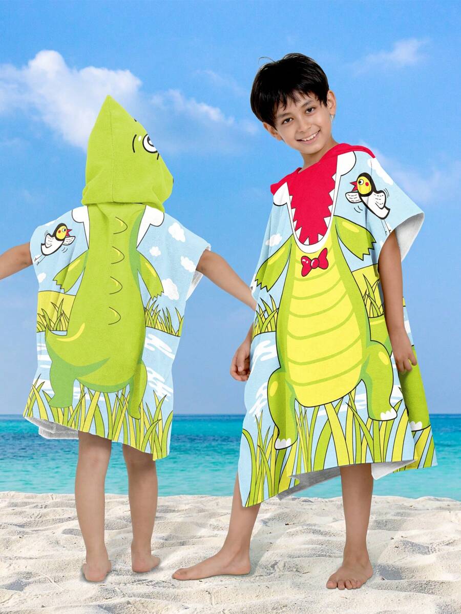 1 pezzo Poncho con cappuccio stampato con coccodrillo cartoni animati in fibra ultra morbida, telo da spiaggia per bambini, accappatoio assorbente e caldo, multiuso per nuoto, spiaggia, bagno