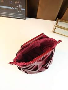 2025新款编织女士手提包托特包高端小众倒三角零钱包时尚通勤休闲包 - 酒紅色 - 查看 7