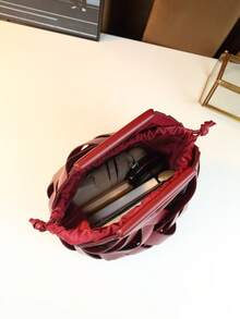 2025新款编织女士手提包托特包高端小众倒三角零钱包时尚通勤休闲包 - 酒紅色 - 查看 8