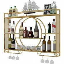 Wall Mounted Wine Rack with Hanging Glass Holder Metal Bottle Display Shelf Floating Bar Unit Liquor Shelf Iron Storage Rack for Home Bar Restaurant Black 120cm 47.2in Gold 120cm 47.2in - Dorado - Ver 1