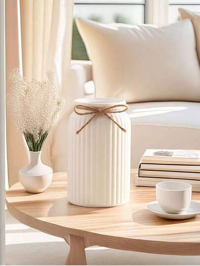 2/1pc Gestreepte Crème ative Vase, Shatterproof Impact Resistant Home Balcony, Living Room, Bedroom, Dining Table, Office, Artificial Flowers, Fresh Dried Wedding ation, Holiday Graduation Non Waterproof Plastic Vase view 2