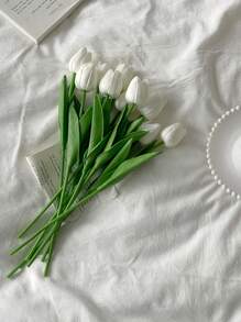 1/3/5pcs Artificial Pink & White Tulips, Suitable For Outdoor Garden, Indoor Decor, Vase Decoration, Fake Plants, All Season Decor, Home Decor, Floral Arrangement, Home Garden Windowsill Porch Potting, Wedding Party Decor, Birthday Party Supplies, Valentine's Day, Mother's Day, Father's Day Gifts, Bohemian Style Decoration, DIY Floral Bouquet Accessories