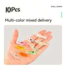 10pcs Soft Fishing Lure Hooks, Realistic Artificial Grass Shrimp, Outdoor Sea Beach Fishing Accessories, Multi-Color Mix