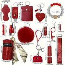 15pcs Keychain Accessories Set, Includes Decorated Bottle, Card Case, Pendant, Rhinestone Perfume Bottle, Heart-Shaped, Tassels, Solid Color Boho Style Car Accessories Bag Charm