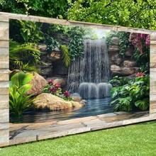 2D Backdrop 1 Pc Verdant Garden Waterfall 2D Polyester Backdrop - Vibrant Natural Scene With Cascading Waterfall And Lush Greenery, Durable Fabric Wall Covering Suitable For Living Room, Bedroom, Office And Outdoor Decoration, No Electricity Required, Great For Party, Holiday Gifts, Gift Wall Covering And Room Aesthetic Enhancement, Garden Decor