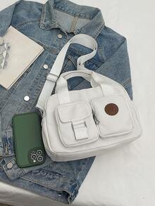 休闲时尚大容量女士手提包，新款斜挎包，简约优雅托特包，多功能日常高可见度单肩包，多口袋设计，适合购物和通勤 - 白色 - 查看 11