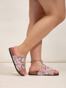 roulvxiang Plateausandalen mit Glitzer Plateausandalen für Frauen - rutschfeste Hausschuhe mit Memoryschaum
