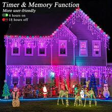 Luces de Navidad moradas para exteriores, Luces de carámbano de 33ft 400 LED con modos de parpadeo, con temporizador, conectables, cable transparente, luces de árbol para patio, casa, interiores y decoración navideña - Multicolor - Ver 5