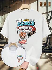 Camiseta Masculina Algodão Adulto Plus Size Infantil Scored Basquete Cartoon Basico swag Streetwear Over Moda Premium - Branco - Visão 2