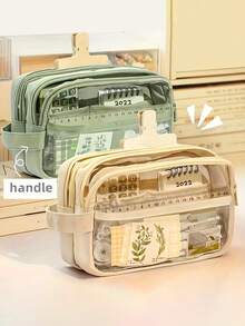 大容量PVC铅笔盒 - 透明多隔层收纳盒，带计算器、笔记本和笔 - 适合学校、办公室和旅行 - 是学生、专业人士、男士和女士的理想之选，学校文具收纳盒，功能齐全的收纳盒，拉链封口，不含配件的铅笔袋，返校季，学习用品，铅笔袋，书包 - 彩色 - 查看 7