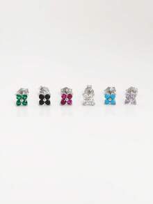 2 件迷你 925 纯银彩色四叶草耳钉，防过敏金三方锆石三角形耳钉，适合女士日常佩戴 - 銀色 - 查看 5