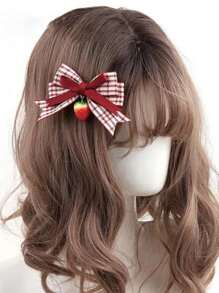 1pc/2pcs Red Plaid Strawberry Bow Hair Clips, Cute & Sweet Hair Accessories For Women, Suitable For Any Occasion