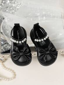 1 Pair Classic Black Flat Ballet Shoes With Bow, Comfortable & Fashionable Children Flat Shoes