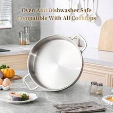 Tri-Ply Stainless Steel 5 Quart Saute Pan With Lid Induction Rondeau Pot With Lid 12inch Deep Frying Pan Large Heavy Duty Style Compatible With All Cooktops Up To 500℉ - Multicolor - View 6