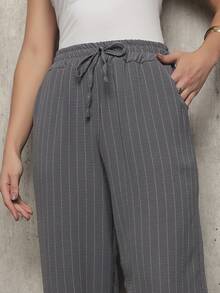 Women's Wide Leg Pants With Chalk Drawstring - 灰色 - 查看 4
