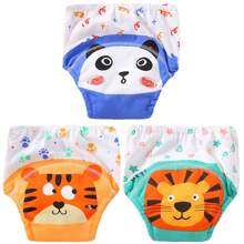 4 Stück dünne positionierte Tierdruck Baby Jungen/Mädchen Trainingshosen, weich & bequeme wiederverwendbare Stoffwindeln, unverzichtbares Geschenk für Babys