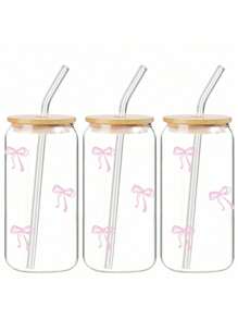 1 taza de café transparente con grabados de mariposas florales, tapa de bambú y pajita, taza portátil para bebidas y jugos para viajes al aire libre, apta para verano e invierno, regalo de cumpleaños, vacaciones y Navidad