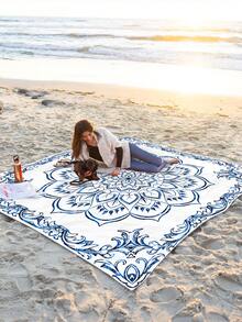 1 件全新户外防水防沙数码印花野餐垫/沙滩巾，时尚清新设计，适合露营和野餐 - 彩色 - 查看 8