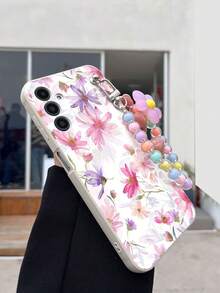 1 件白色 TPU 水彩 Ditsy 花卉图案防震手机壳和 1 件粉色串珠手链，兼容 15 Pro Max、A14、A54、A52、A31 4G、A23、Redmi Note 8 Pro、11 Pro 4G、12 4G、OPPO A54