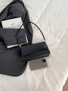 时尚纯色不对称翻盖复古简约优雅单肩包