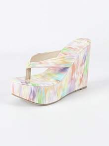 Sandalias con cuña y tira, suela gruesa para mujer talla grande, para la playa/uso exterior - Multicolor - Ver 8