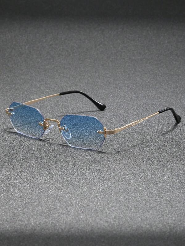 1 buc ochelari de soare poligonali metalici fără ramă imprimați la modă, casual, Street Snap, cool, înapoi la școală, la modă, Preppy School Look