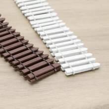 1pc Mini Wooden Fence Set, In Coffee And White Color Options - , Smooth Edged Decor For Fairy Gardens And Miniature Scenes, 36.6 Inches * 1.96 Inches, With Metal Wire Details, Outdoor Fence Decoration