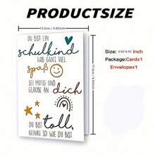 1Pc Creative German Back To School Card For Daughter, Son - "Du Bist Ein Schulkind" With Stars, Rainbow Design, Smooth Front & Back, High Quality, Perfect For New School Year Greetings, School Supplies Card | Playful Design | Smooth Texture