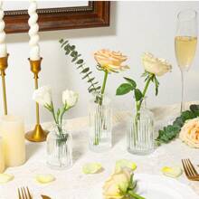 Madebyblanc 1 pièce ou 3 pièces/set Vases en verre, vases petits lâches, mini vases nervurés, vases décoratifs centraux, vases transparents rétro pour décoration de table, mariage, fête, réception, décoration de la maison