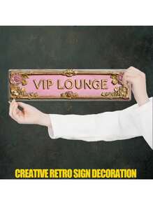 1 Stück Retro 2D flaches Metallschild "VIP LOUNGE" von hoher Qualität, modische Wanddekoration, UV-Druck, mit Vorbohrlöchern für Heimdekoration, Bad, Küche, Wohnbereich und gotische Wanddekoration oder als einzigartiges Poster, 10 x 40 cm