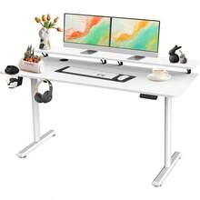 SOSINYA 140x60cm Mesa Escritorio Elevable Mesa Elevable Escritorio Mesa Gaming Arce Dos Soportes Para Monitor Memoria De Altura Ustable Adecuado Para Estudiar Trabar Jugar - 140x60布蘭科 - 查看 1
