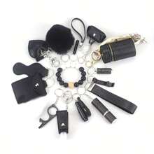 15pcs Keychain Accessories Set, Includes Decorated Bottle, Card Case, Pendant, Rhinestone Perfume Bottle, Heart-Shaped, Tassels, Solid Color Boho Style Car Accessories Bag Charm