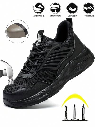 UMBURLLY Chaussures de sécurité à bout en acier pour hommes, anti-perforation et résistantes aux chocs, semelle extérieure à motif ligne musculaire, tige de chaussure souple légère et respirante, chaussures de travail confortables