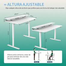 SOSINYA 140x60cm Mesa Escritorio Elevable Mesa Elevable Escritorio Mesa Gaming Arce Dos Soportes Para Monitor Memoria De Altura Ustable Adecuado Para Estudiar Trabar Jugar - 140x60布蘭科 - 查看 3