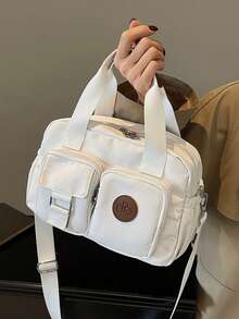 休闲时尚大容量女士手提包，新款斜挎包，简约优雅托特包，多功能日常高可见度单肩包，多口袋设计，适合购物和通勤 - 白色 - 查看 8