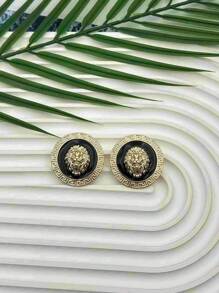 1pair Fashion Luxurious Lion Head Style Zinc Alloy Dangle Earrings, Suitable For Women To Wear Daily, Holiday, Festival, Travel