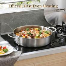 Tri-Ply Stainless Steel 5 Quart Saute Pan With Lid Induction Rondeau Pot With Lid 12inch Deep Frying Pan Large Heavy Duty Style Compatible With All Cooktops Up To 500℉ - Multicolor - View 5