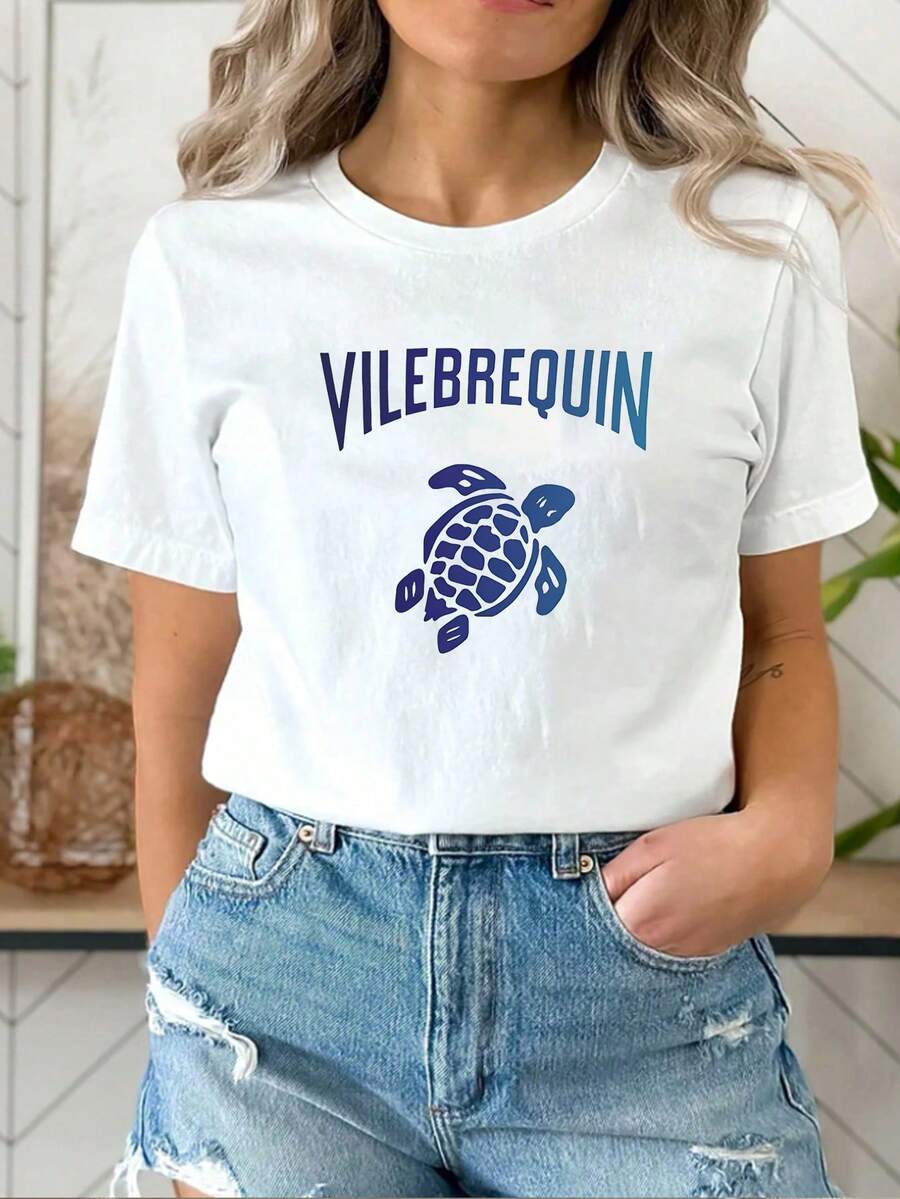 女士 Vilebrequin 海龟徽标 T 恤 - 蓝色海龟夏季 T 恤 - 白色 - 查看 1