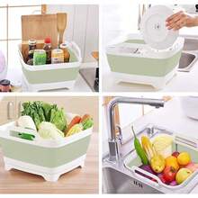 New 9L (2.4Gal) Dish Basin Collapsible  Drain Plug , Space Saveing  Storage Tray Dish Wash Basin, Portable Dish Tub, Foldable Dishpan For Camping ,RV,Green - 淺綠色 - 查看 6