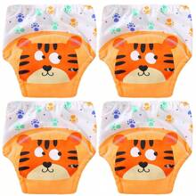 4 Stück dünne positionierte Tierdruck Baby Jungen/Mädchen Trainingshosen, weich & bequeme wiederverwendbare Stoffwindeln, unverzichtbares Geschenk für Babys