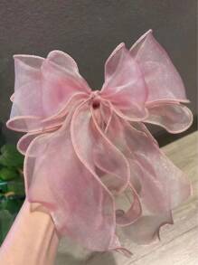 1pc Girls Simple Fashion Tulle Bow & Ribbon Spring Clamp Hair Clip, No Cardboard