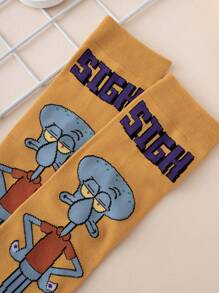 SPONGEBOB 1 Pair Unisex Funny Personalized Cartoon Cute Colorful Jacquard Octopus Pattern Straight Mid-Calf Socks, Sports Style, All Season, European & American Size, Comfortable Breathable Durable, Rich Colors, Suitable For Daily Wear, Premium Fabric, Non-Sweating